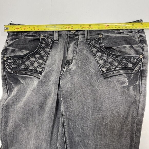 AKADEMIKS Black Wash Distressed Skinny Jeans Size 7 Low-Rise Embroidered Hip-Hop - Picture 13 of 16